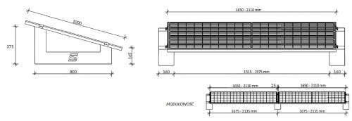 Desenho técnico do sistema de lastro com dimensões