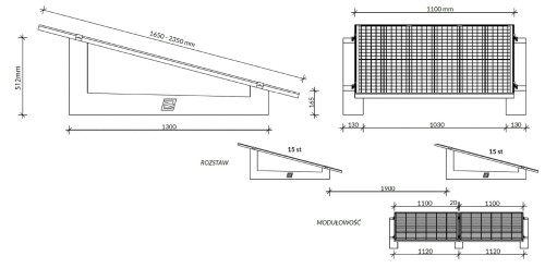 Desenho técnico com dimensões e configuração de montagem dos blocos de lastro