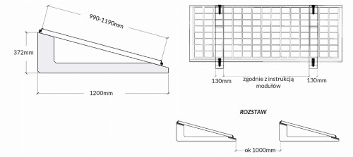 Esquema de dimensões do bloco de betão de lastro com indicações de montagem