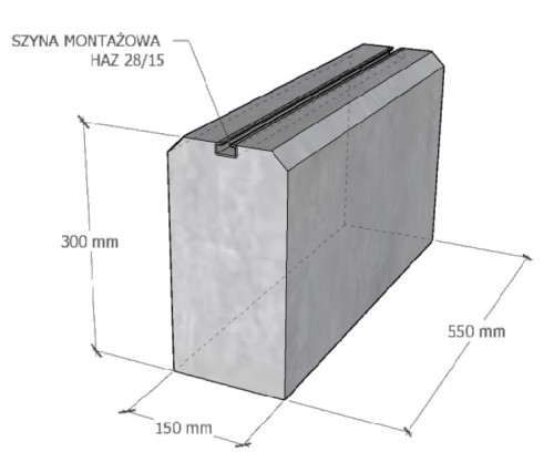 Desenho técnico da base de lastro com dimensões 550x300x150 mm