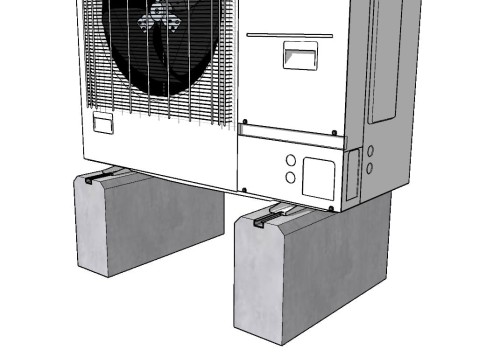 Esquema de montagem da bomba de calor sobre um par de bases de lastro
