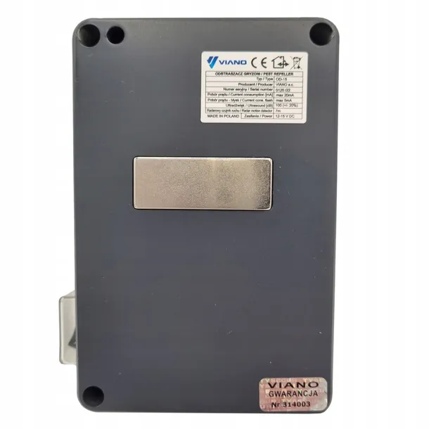 VIANO WaterStrob - Rückseite des Geräts mit Neodym-Magnet und Typenschild